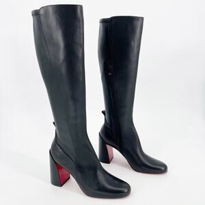 Christian Louboutin Jane Botta 85mm Black Leather Knee High Heeled Boot EU 39.5